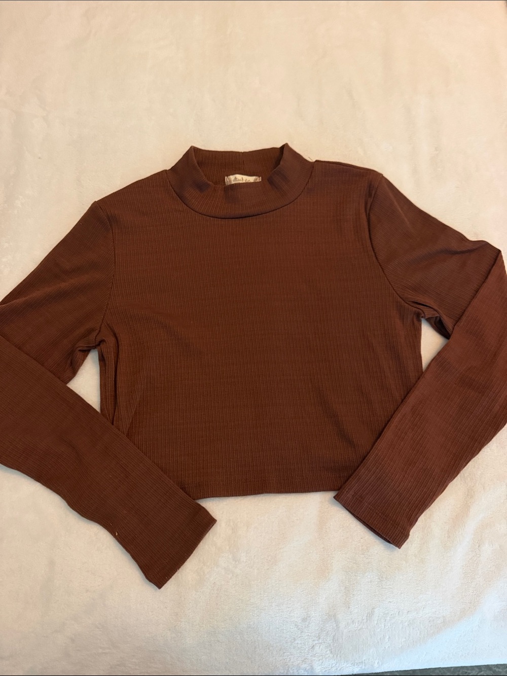 Altar'd State Brown Ribbed Mock Neck Long Sleeve Crop Top
